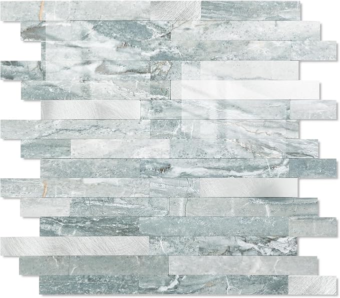 20 - Sheet Peel and Stick Backsplash Wall Tile, PVC Kitchen Backsplash, Stick on Tiles for Backsplash Kitchen (12'' X 12'', Polished Cyan)
