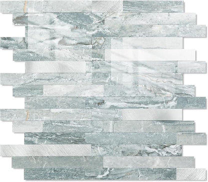 10 - Sheet Peel and Stick Backsplash Wall Tile, PVC Kitchen Backsplash, Stick on Tiles for Backsplash Kitchen (12'' X 12'', Polished Cyan)