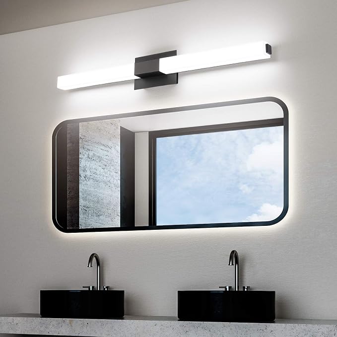 LED Bathroom Light fixtures 39.4in Matte Black Modern Vanity Lighting Acrylic Wall Light Bright Cool White 6000K