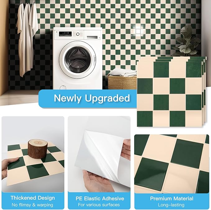 Art3d Grid Tile Peel and Stick Backsplash, 10-Pack, Dark-Green & Warm White | 12 x 12 Inch, Enhanced Thickness, Superior Adhesion, Moisture Resistant, Long-Lasting, Minimalist Look, for Kitchen Decor