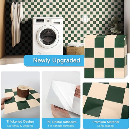 Art3d Grid Tile Peel and Stick Backsplash, 10-Pack, Dark-Green & Warm White | 12 x 12 Inch, Enhanced Thickness, Superior Adhesion, Moisture Resistant, Long-Lasting, Minimalist Look, for Kitchen Decor