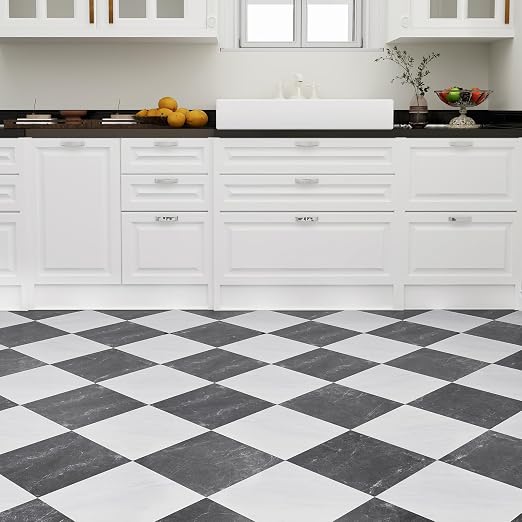 Peel and Stick Floor Tiles | Dark Gray Marble 30 Tiles | Coated Surface Tile / Indoor Areas / Anti Sctrach / Waterproof / DIY Installation / Easy to Clean 2.8m2