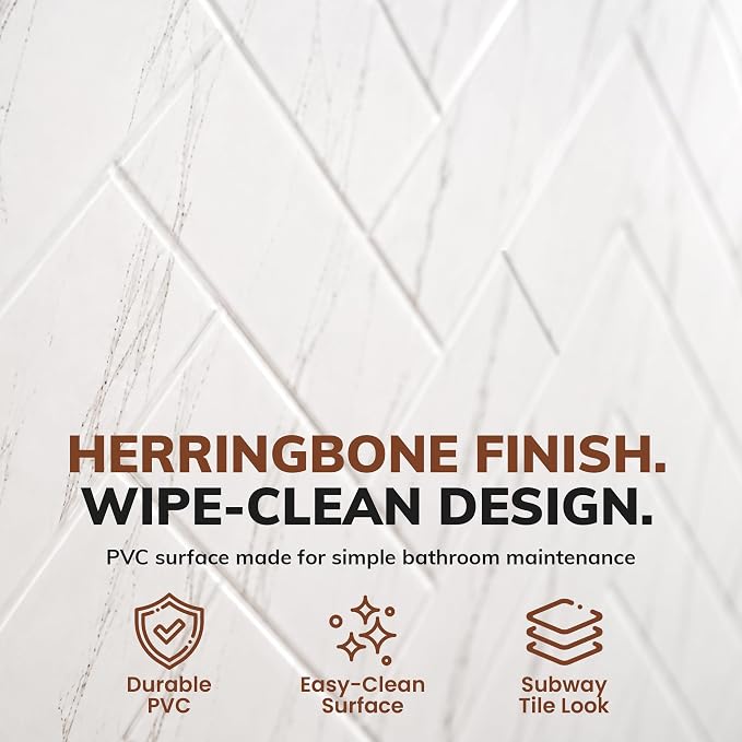 From Plain To Beautiful In Hours 133-640-HERR-KIT Herringbone Tile - Tub and Shower Wall Panels Surround (Covers/ 96 sq. ft.), Marble, 1 Piece