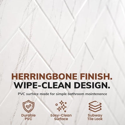 From Plain To Beautiful In Hours 133-640-HERR-KIT Herringbone Tile - Tub and Shower Wall Panels Surround (Covers/ 96 sq. ft.), Marble, 1 Piece