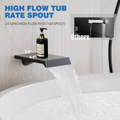 Matte Black Shower System with Tub Spout and 12-Inch Shower Head | All Metal BathTub Shower Faucet Set, Wall Mounted Bathroom Rain shower head and handheld set with Valve and Trim Kit