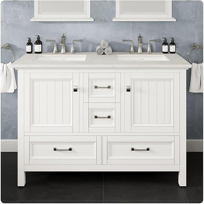 Eviva Britney 48 in. White Double Sink Bath Vanity with Carrara Quartz Top and Undermount Porcelain Sinks