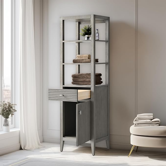Vanity Art Vanity with Storage Cabinet & Shelves, Free-Standing Vanity with Soft-Closing Doors, Driftwood Gray, Golden Brushed Handware VA91-LC-DG-GB