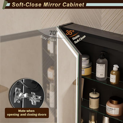20 * 28 Left Hinge LED Bathroom Mirror Cabinet, Aluminum Medicine Cabinet | Light Adjustable, Sockets & USBs inside, Anti-Fog, Easy to Install
