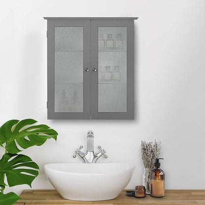 Teamson Home Connor Removable Wall Cabinet, Gray | 2 Glass Doors, 2 Adjustable Shelves