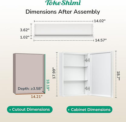 14 x 18 White Recessed Medicine Cabinet with Mirror, Assembly Required, Medicine Cabinet for Bathroom, Stepless Adjustable Shelves, Beveled Aluminum Frame, DTC Hinge