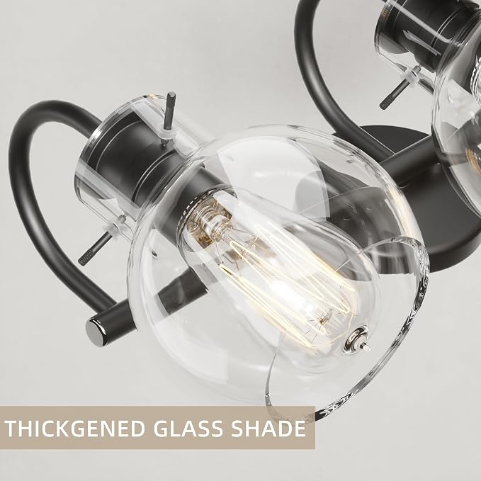 3 Lights Bathroom Vanity Light Fixtures Over Mirror Modern Black | Wall Sconce,Elegant Globe Glass Shade,E26 Base, UL Certified,Anti-Rust,Damp Rated,Matte Black,Bathroom Bedroom Living Room