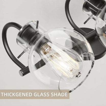3 Lights Bathroom Vanity Light Fixtures Over Mirror Modern Black | Wall Sconce,Elegant Globe Glass Shade,E26 Base, UL Certified,Anti-Rust,Damp Rated,Matte Black,Bathroom Bedroom Living Room