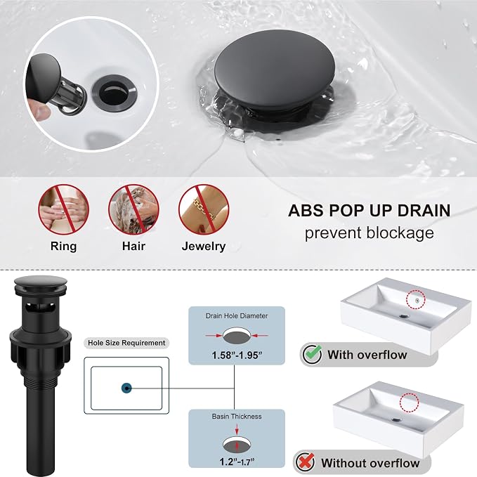 Midanya Waterfall Bathroom Sink Faucet 1 Hole,Matte Black | with cUPC Hoses,Pop Up Drain,Deck Plate,for 1 or 3 hole sink,Vanity,RV,Lavatory,Basin,Farmhouse,Stainless Steel,Single Handle