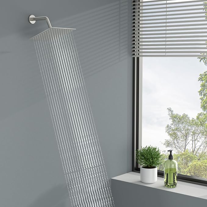 Lordear Rain Shower Heads High Pressure, Rainfall Showerhead for Bathroom Fixed Mount, 6 Inch Large Square High Flow Shower Head (Brushed Nickel)