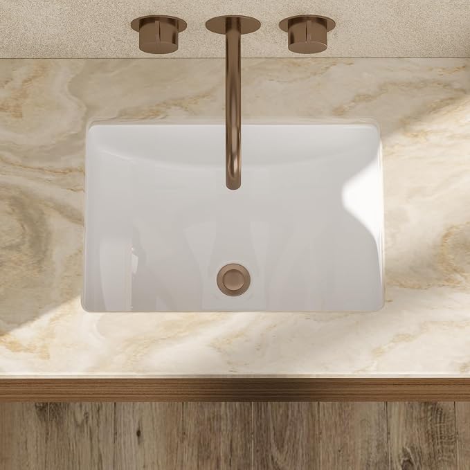 20x14 Inch White Rectangle Undermount Bathroom Sink | Interior Bowl Size 18"W x 12"D, Ceramic, Curved Bottom, Easy to Clean, with Overflow, Ideal for Bathroom, Lavatory