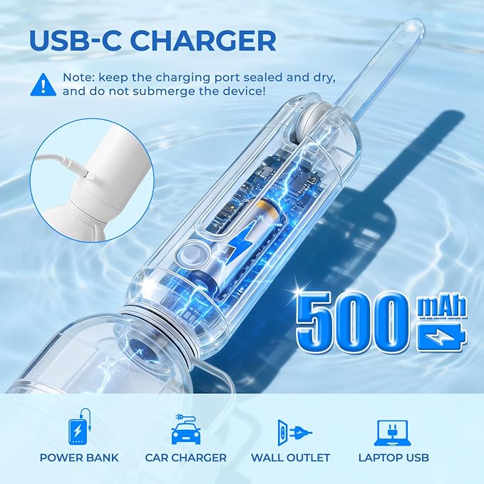 Morfone Portable Bidet for Travel, High Pressure Electric Handheld Sprayer | 350ML with Dual Spray Modes, USB-C Rechargeable Waterproof Travel Bidet for Women, Men, Postpartum, Personal Hygiene(White)