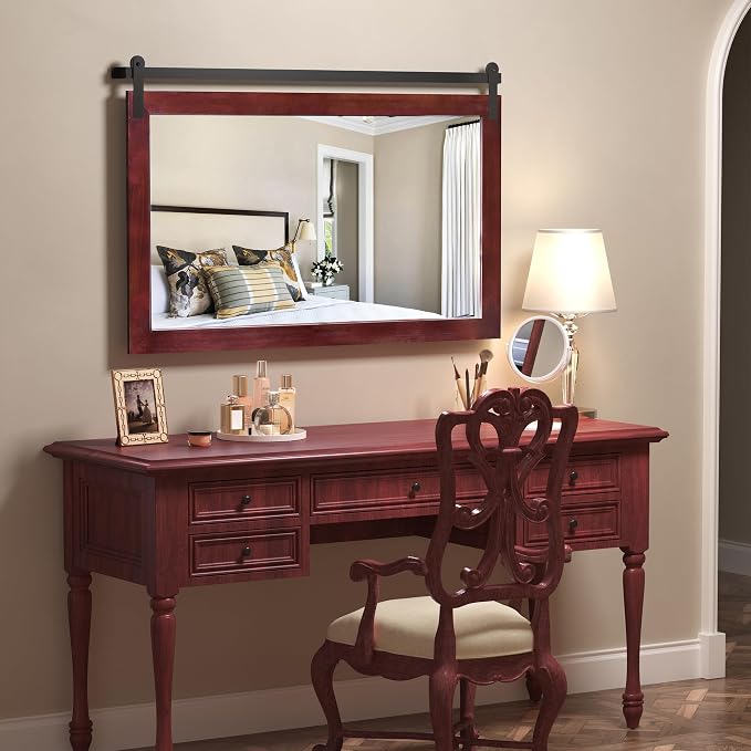 COGOOD Farmhouse Bathroom Mirrors for Over Sink - 30 x 45 Espresso | Rustic Barn Door Wood Framed Vanity Mirror for Entryway, Living Room, Bedroom, Dresser Wall Decor
