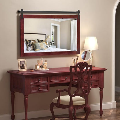 COGOOD Farmhouse Bathroom Mirrors for Over Sink - 30 x 45 Espresso | Rustic Barn Door Wood Framed Vanity Mirror for Entryway, Living Room, Bedroom, Dresser Wall Decor