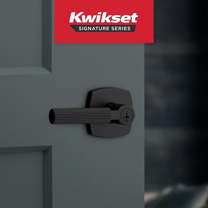 Kwikset Mirada Midtown Keyed Entry Door Knob with Lock and Key, Secure Keyed Handle Exterior Doorknob, Front Entrance and Bedroom, Matte Black, Pick Resistant SmartKey Rekey Security