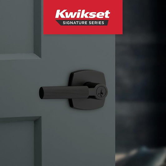 Kwikset Mirada Midtown Keyed Entry Door Knob with Lock and Key, Secure Keyed Handle Exterior Doorknob, Front Entrance and Bedroom, Matte Black, Pick Resistant SmartKey Rekey Security