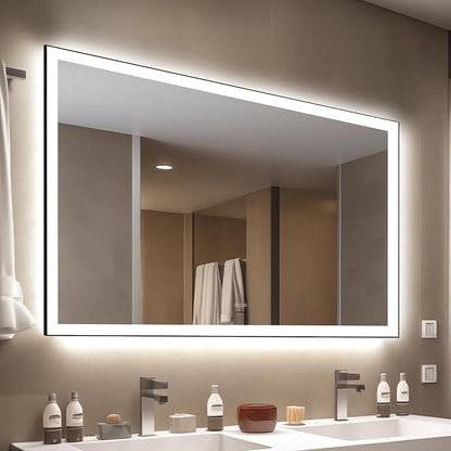 36x60 Inch LED Bathroom Mirror, Front & Backlit | Extra Large Wall Mount Vanity Mirror, Anti-Fog Dimmable 3 Color Temperature Memory Function, Aluminum Frame Tempered Glass