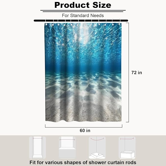 Modern Luxury Ocean Shower Curtain Tropical Nautical Aesthetic Funky Summer | Nature Shower Curtains for Bathroom, Waterproof Bath Curtain with Hooks Machine Washable Bathtub Curtains 60x72 Inch Blue