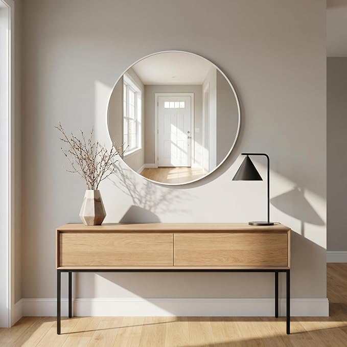HARRITPURE Round Mirror 20 White Wall Mounted Circle Mirrors | Vanity Mirror with Aluminum Alloy Frame, Modern Decoration for Bathroom, Living Room, Vanity, Bedroom, Entryway
