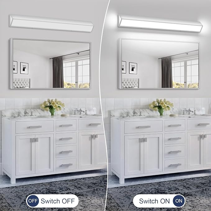 40-Inch LED Modern Bathroom Vanity Light Fixtures, Chrome Modern Acrylic Bathroom Wall Lighting Fixtures Over Mirror (Cool White 6000K)