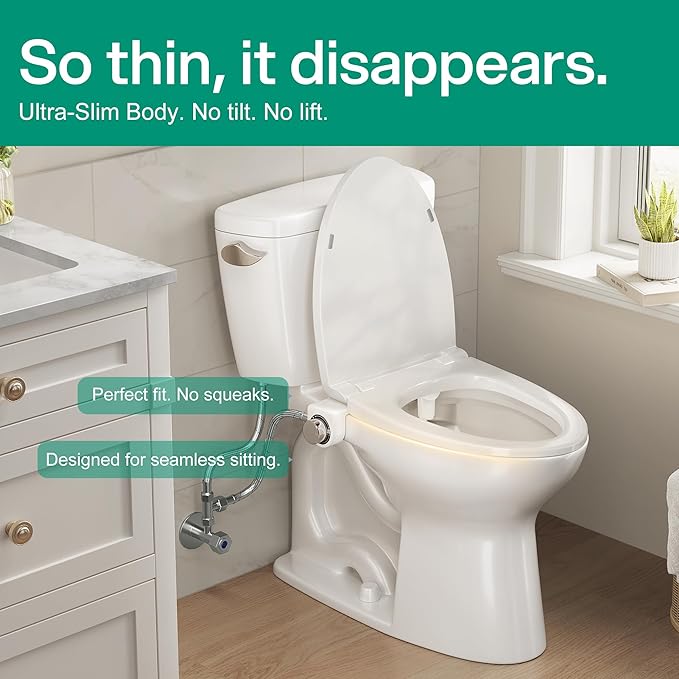 hansrapo Bidet Attachment Non-Electric, Dual Retractable Nozzles for Rear & Feminine Wash, Adjustable Water Pressure, Space-Saving Design for Small Bathrooms.