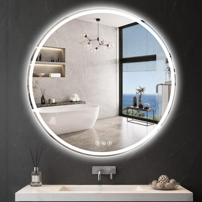 Round LED Bathroom Mirror, 42 Inch, HD Shatterproof Tempered Glass | Lighted Bathroom Mirror with Dimmable Lights Bathroom Mirror with Lights for Wall, 3 Color Temperatures