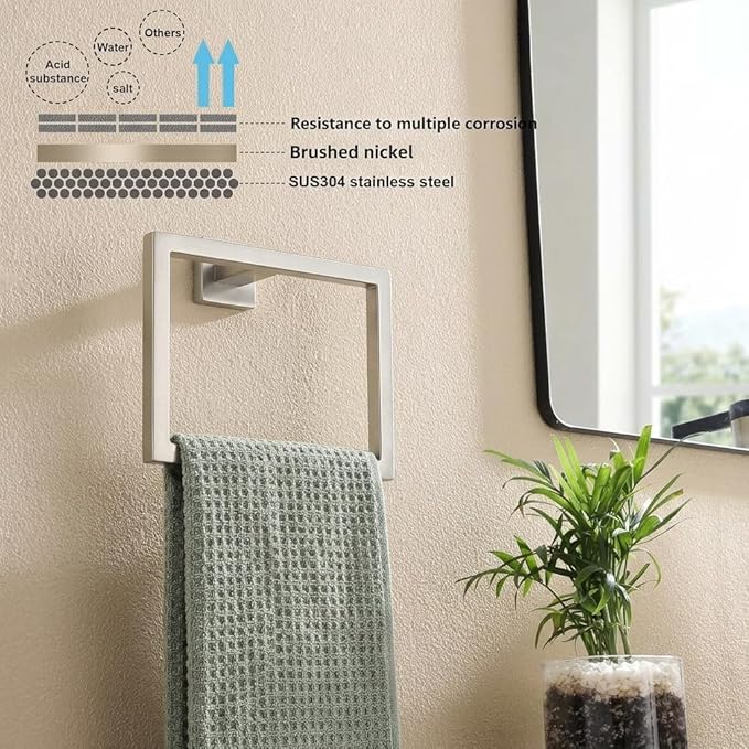 Brushed Nickel Bathroom Hardware Set, 5-Piece Premium SUS304 Stainless Steel Bath Accessories, 23.6 Inch Towel Bar Rack, Heavy Duty Square Fixtures for Modern Home