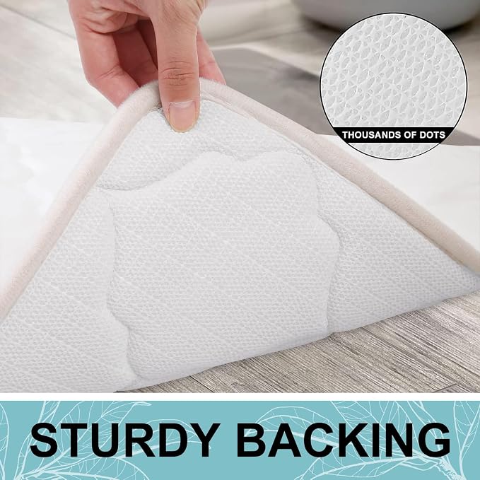 OLANLY Memory Foam Bath Mat Rug 47x20, Ultra Soft and Absorbent Bathroom Rugs, Non-Slip, Comfortable, Machine Washable Bath Carpet for Bathroom Floor, Tub, Shower and Home Decor Accessories, Ivory