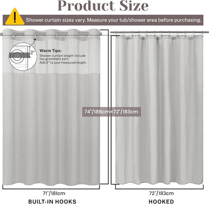 SORTTO No Hook Slub Shower Curtain with Liner, 71x74, Light Grey | Snap in Liner, 3 in 1, Bamboo Texture, Hotel Style, Waterproof Fabric, Mesh Top Window, Corner Magnets, Machine Washable