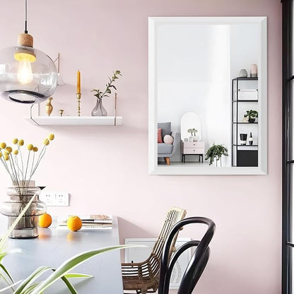 Bathroom Mirror for Wall, 28x36 Inch (White) | HD Reflection, Tempered Glass, Thick Metal Framed Rectangle Mirrors for Over Sink, Bedroom, Living Room, Entryway