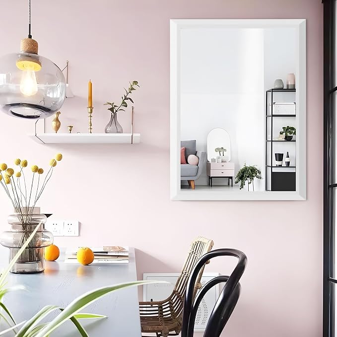 Bathroom Mirror for Wall, 24x30 Inch (White) | HD Reflection, Tempered Glass, Thick Metal Framed Rectangle Mirrors for Over Sink, Vanity, Bedroom, Living Room, Entryway