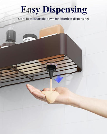 Kitsure Shower Caddy Adhesive, Stylish Shower Organizer, Large, Brown | 2 Pack Shower Shelf for Inside Shower, 100% Rustproof Metal Shelves, No-Drill Bathroom Organizers and Storage