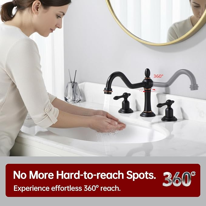 SUMERAIN 8 Inch Widespread Bathroom Faucet, Oil Rubbed Bronze | 3 Hole, 2 Handle, Vintage Style, 360°Swivel Spout