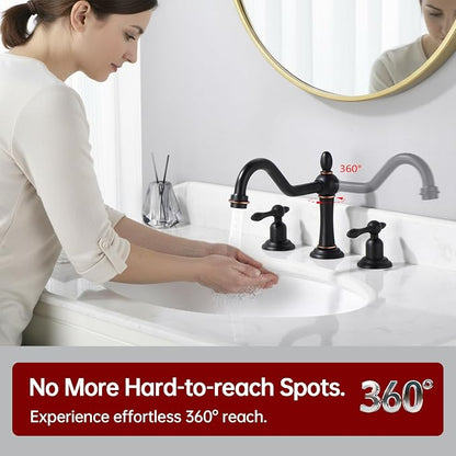 SUMERAIN 8 Inch Widespread Bathroom Faucet, Oil Rubbed Bronze | 3 Hole, 2 Handle, Vintage Style, 360°Swivel Spout