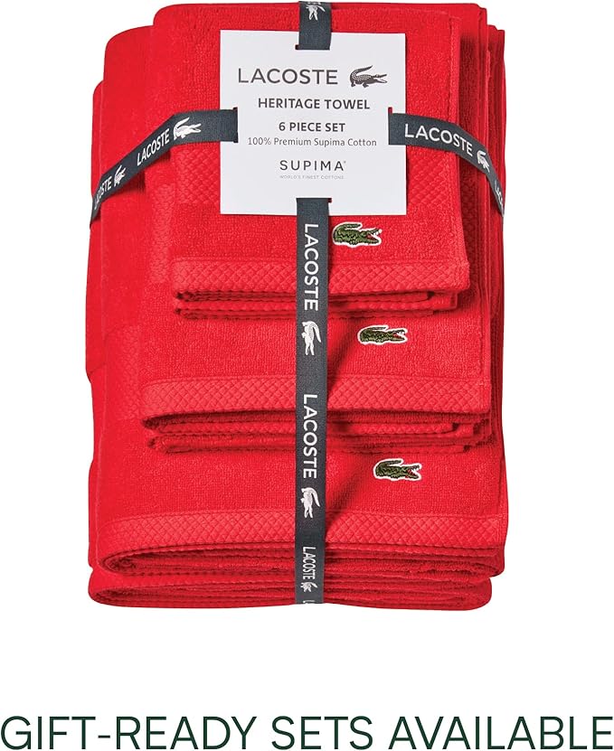 Lacoste Heritage 100% Supima Cotton Wash Cloth, Formula One, 13" x 13" – Highly Absorbent & Quick Drying, Premium Super Soft Bath Towel, Bathroom Essential, Gift for All Occasions, Machine Washable