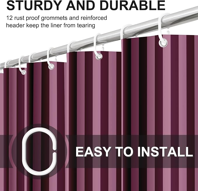 Modern Striped Shower Curtain 72x72, Elegant Classic Bathroom Decor | Vertical Pink and Purple Lines Bathroom Decor,Include Hooks,Waterproof Polyester Fabric,Abstract Geometric Shower Curtain