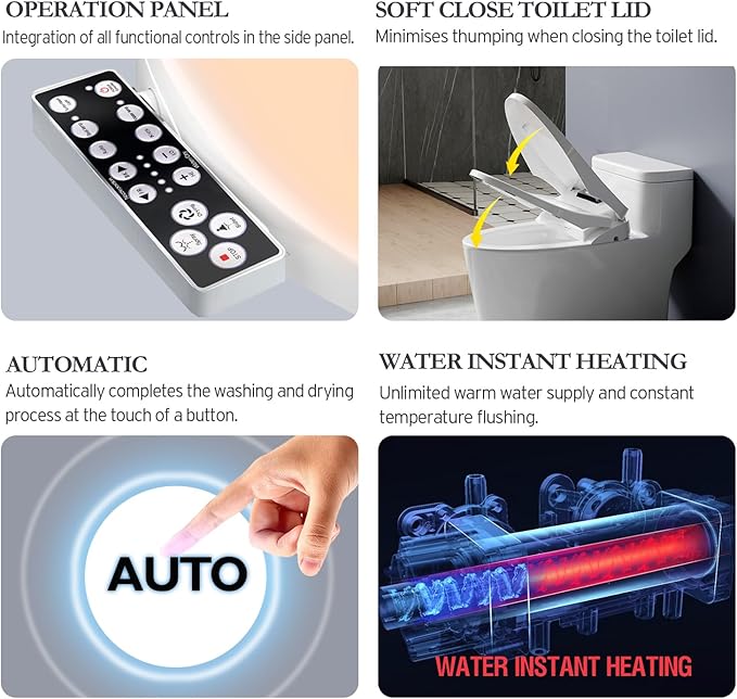 Electric Heated Bidet Toilet Seat with Warm Water Wash, Warm Air Dryer, Soft Closed Lid, Night Light, LED Display, Toilet Seat with Bidet Requires Outlet - Elongated