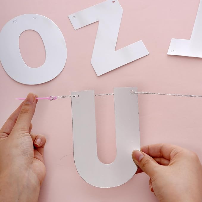 DIY Banner Kit with Letters Bright Silver Customizable Birthday Banners Graduation Banner Custom Party Hanging Banners for Graduation Wedding Party Baby Shower Decoration (Bright Silver)