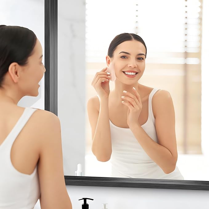 Black Rectangle Mirror, 60 x 28 Inch Large Bathroom Mirrors for Over Sink, 0.6" Thickened Deep Frame, Rectangular Wall Mirror, Brushed, Tempered Glass, Antirust, Horizontally or Vertically