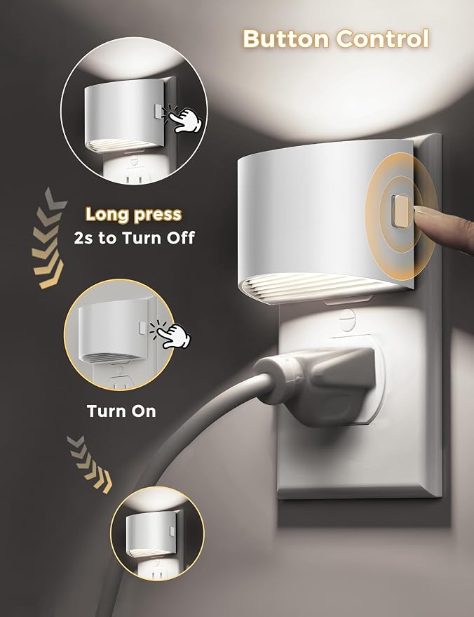 L LOHAS LED Night Lights Plug into Wall, Dimmable Night Light 2 Pack | Plug in Night Light with 3 Level Brightness, 5000K Daylight, White Housing