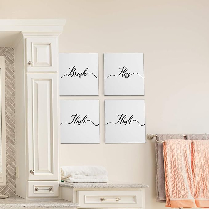 Renditions Gallery Simple Bathroom Sign Set of 4 Gallery Wrapped Canvas Wall Art, 12x12, Set