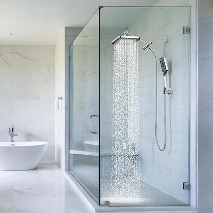 High Pressure Rain Shower Head with Handheld Spray Combo Set, Adjustable 12" Rainfall Dual Shower Head, Double&Tandem Shower Head, Waterfall Showerhead Bathroom -Silver Chrome