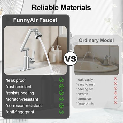 Stainless Steel Bathroom Sink Faucet, 1080° Rotatable, Silver | Fit 1 Hole Sink, 4 Water Outlet Modes, Three-stage Rotating Design, Flexible Adjustment, Anti-Rust, No Leakage, Single Handle