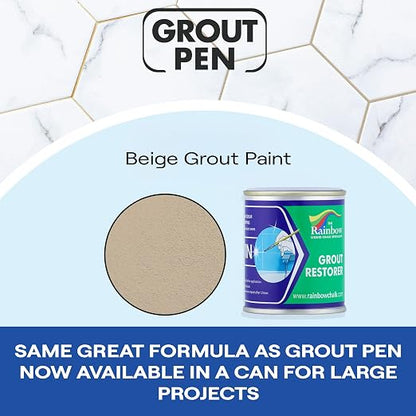 Grout Pen Grout Paint for Tile, Floor & Shower - Beige - 125ml (4.2oz) | Waterproof Paint Grout Refresh Restorer for Kitchen & Bathroom Tiles - Can Size for Larger Projects