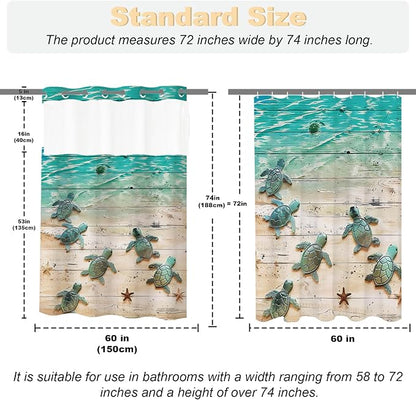 Nautical Green Beach Sea Turtle Theme No Hook Waffle Weave Shower Curtain with Snap in Liner Nautical Blue Bathroom Ocean Set 60 W x 74 H Inch Blue