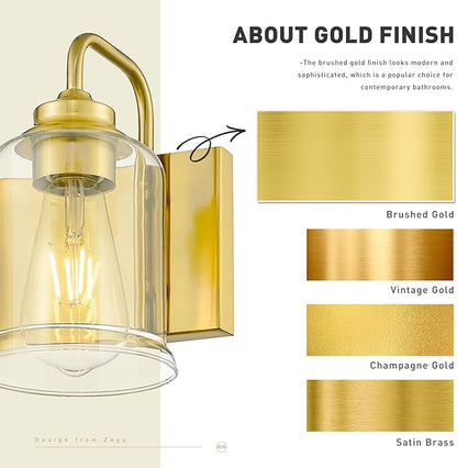 zeyu 4-Light Brushed Gold Vanity Light, Modern Wall Sconces for Mirror Kitchen Bedroom, Bathroom Wall Lights with Clear Glass Shade, ZSL72B-4W BG